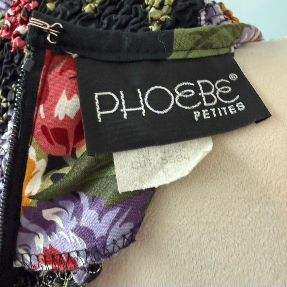 🌸🌼Phoebe Petite Black Floral Smocked Dress Drop Waist Bow Puff Sleeve Romantic - Picture 12 of 14